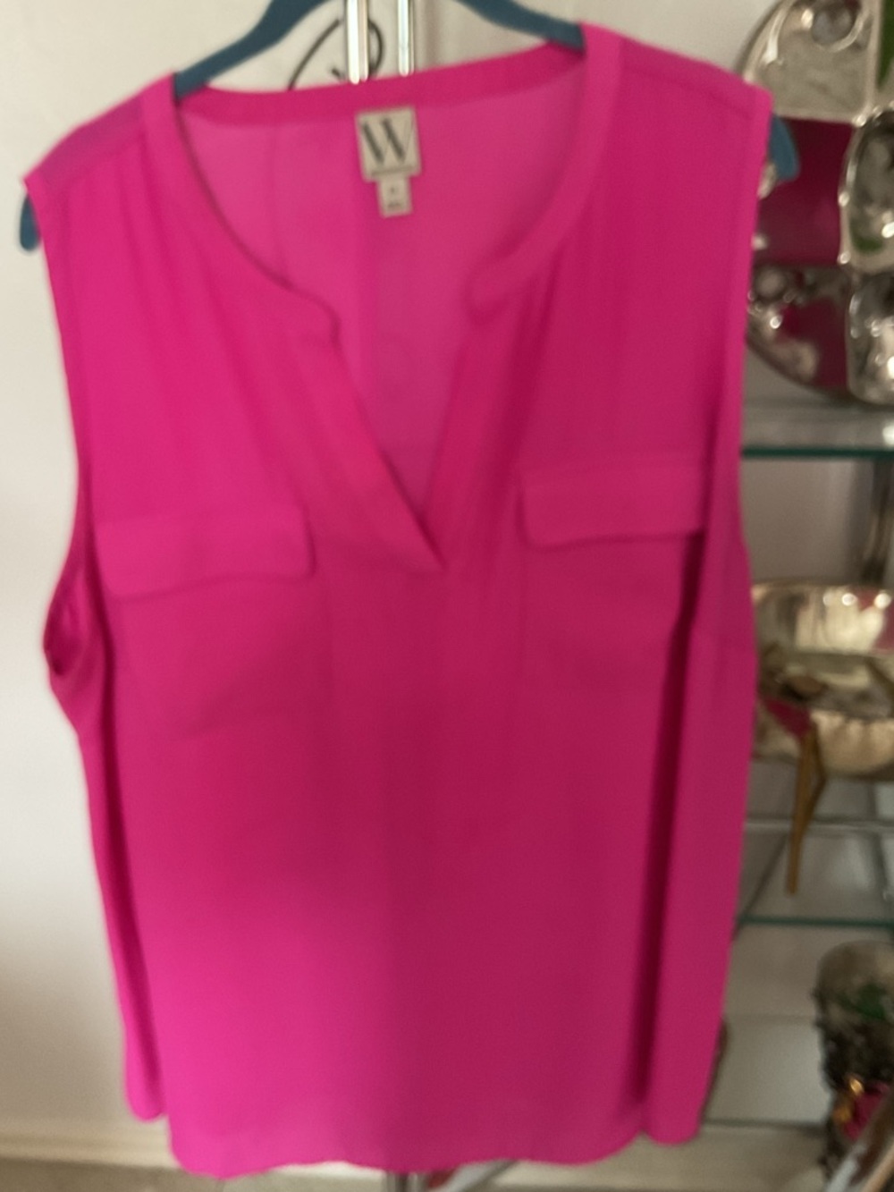W by Worth Sleeveless Split V-Neck top in Hot Pink